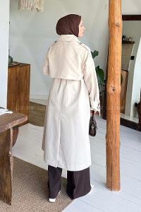 Lamelif Cep Yaka Trençkot Taş Rengi