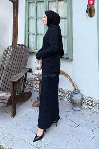 Lamelif Fitilli Triko Elbise Lacivert