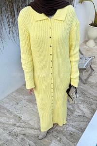 Lamelif Fitilli Triko Elbise Sarı