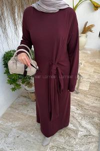 Claret Red Crew Neck Elastan Polyester Dresess