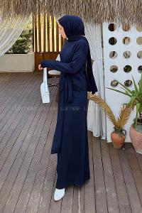 Navy Blue Crew Neck Elastan Polyester Dresess
