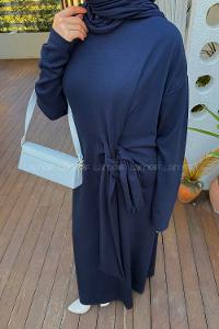 Navy Blue Crew Neck Elastan Polyester Dresess