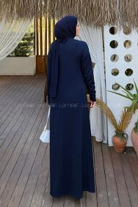 Navy Blue Crew Neck Elastan Polyester Dresess