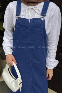 Lamelif Ön Cep Detaylı Denim Salopet Elbise Yıkama