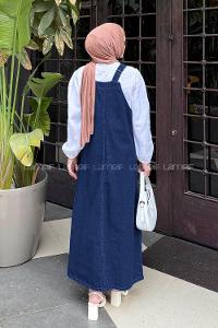 Lamelif Ön Cep Detaylı Denim Salopet Elbise Yıkama