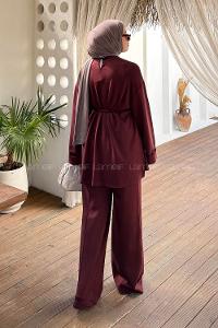 Claret Red Crew Neck Long Arm Viscose Fabric Elastan Regular Trousers Comfortable Suit