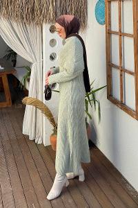 Lamelif Pelerin Yaka Triko Tesettür Elbise Yeşil