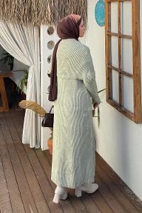 Lamelif Pelerin Yaka Triko Tesettür Elbise Yeşil