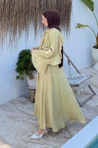 Lamelif Volanlı Tensel Tesettür Takım Yağ Yeşili