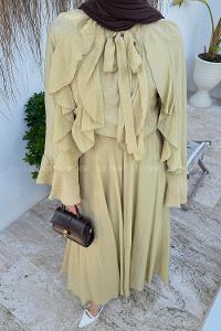 Lamelif Volanlı Tensel Tesettür Takım Yağ Yeşili