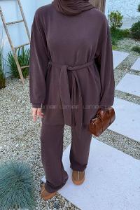 Lamelif Oysho Bağlama Detaylı İkili Takım Acı Kahve