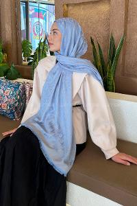 Baby Blue Cotton Fabric Cashmere Striped Printed Shawl