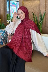 Lamelif Dior Desen Kaşmir Çift Taraflı Şal Bordo