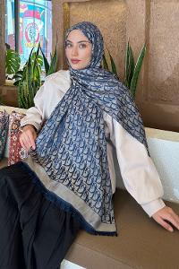 Lamelif Dior Desen Kaşmir Çift Taraflı Şal Gece Mavisi