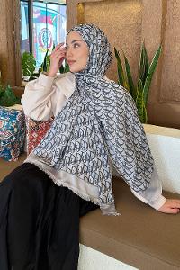 Lamelif Dior Desen Kaşmir Çift Taraflı Şal Gri Antrasit