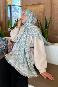 Lamelif Dior Desen Kaşmir Çift Taraflı Şal Gümüş