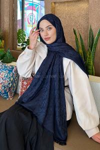 Lamelif Dior Desen Kaşmir Çift Taraflı Şal Lacivert