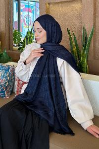 Lamelif Dior Desen Kaşmir Çift Taraflı Şal Lacivert