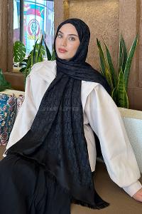 Lamelif Dior Desen Kaşmir Çift Taraflı Şal Siyah