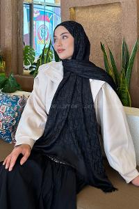 Lamelif Dior Desen Kaşmir Çift Taraflı Şal Siyah