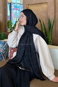 Lamelif Dior Desen Kaşmir Çift Taraflı Şal Siyah