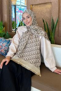 Lamelif Dior Desen Kaşmir Çift Taraflı Şal Soft Kahve Bej