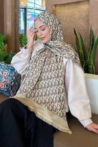 Lamelif Dior Desen Kaşmir Çift Taraflı Şal Soft Kahve Bej