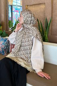 Lamelif Dior Desen Kaşmir Çift Taraflı Şal Soft Kahve Bej