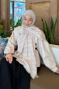 Lamelif Dior Desen Kaşmir Çift Taraflı Şal Vizon