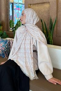 Lamelif Dior Desen Kaşmir Çift Taraflı Şal Vizon