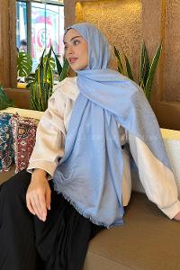 Baby Blue Cotton Fabric Cashmere Striped Printed Shawl