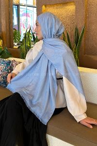 Baby Blue Cotton Fabric Cashmere Striped Printed Shawl