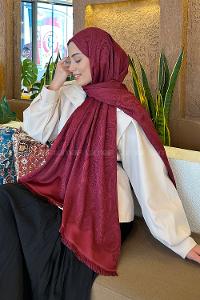 Lamelif Etnik Retro Desen Kaşmir Çift Taraflı Şal Bordo