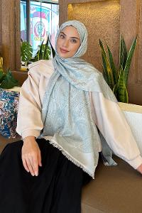 Lamelif Etnik Retro Desen Kaşmir Çift Taraflı Şal Gümüş