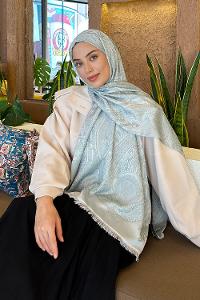 Lamelif Etnik Retro Desen Kaşmir Çift Taraflı Şal Gümüş