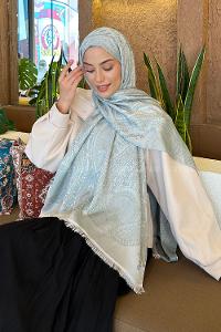 Lamelif Etnik Retro Desen Kaşmir Çift Taraflı Şal Gümüş