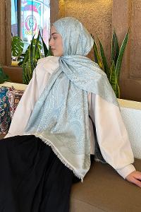 Lamelif Etnik Retro Desen Kaşmir Çift Taraflı Şal Gümüş