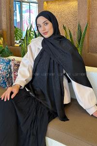 Lamelif Etnik Retro Desen Kaşmir Çift Taraflı Şal Siyah