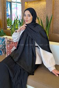 Lamelif Etnik Retro Desen Kaşmir Çift Taraflı Şal Siyah