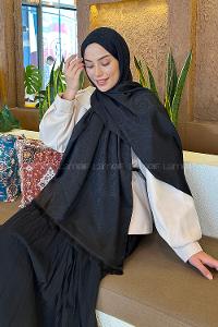 Lamelif Etnik Retro Desen Kaşmir Çift Taraflı Şal Siyah