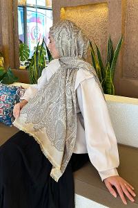 Lamelif Etnik Retro Desen Kaşmir Çift Taraflı Şal Soft Kahve Bej