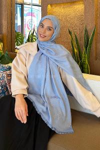 Lamelif G Desen Kaşmir Çift Taraflı Şal Bebe Mavisi