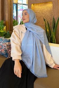 Lamelif G Desen Kaşmir Çift Taraflı Şal Bebe Mavisi