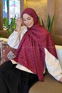 Lamelif G Desen Kaşmir Çift Taraflı Şal Bordo