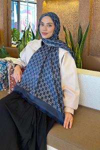 Lamelif G Desen Kaşmir Çift Taraflı Şal Gece Mavisi