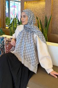 Lamelif G Desen Kaşmir Çift Taraflı Şal Gri Antrasit