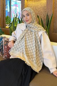 Lamelif G Desen Kaşmir Çift Taraflı Şal Soft Kahve Bej