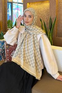 Lamelif G Desen Kaşmir Çift Taraflı Şal Soft Kahve Bej