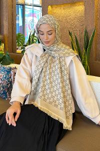 Lamelif G Desen Kaşmir Çift Taraflı Şal Soft Kahve Bej