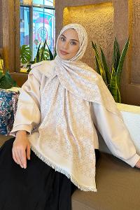 Lamelif G Desen Kaşmir Çift Taraflı Şal Vizon